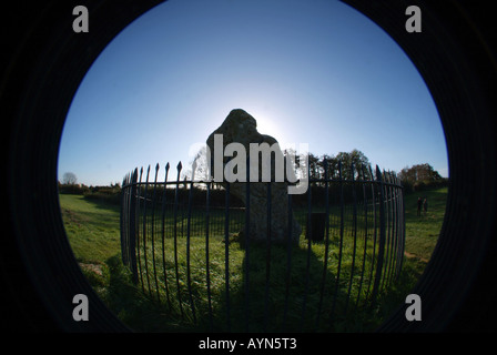 Fisheye Ansicht des Königs Stein, Rollright Stones, Warwickshire, Cotswolds, England, UK. Stockfoto