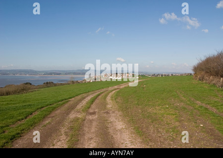 Bauernhof Track über das hohe Land der Orcombe mit Blick in Richtung Exmouth Stockfoto