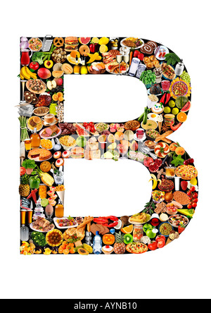 FOODFONT BUCHSTABE B AUF SCHWARZ UND WEIß Stockfoto