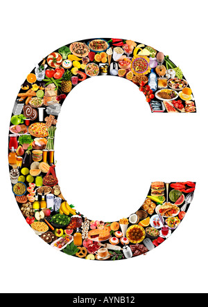 FOODFONT BUCHSTABE C AUF SCHWARZ UND WEIß Stockfoto