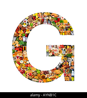 FOODFONT BUCHSTABE G AUF SCHWARZ UND WEIß Stockfoto