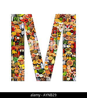 FOODFONT BUCHSTABE M AUF SCHWARZ UND WEIß Stockfoto
