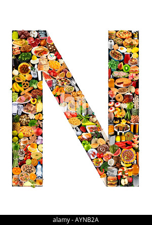 FOODFONT BUCHSTABE N AUF SCHWARZ UND WEIß Stockfoto