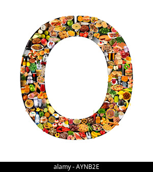 FOODFONT BUCHSTABEN O AUF SCHWARZ UND WEIß Stockfoto