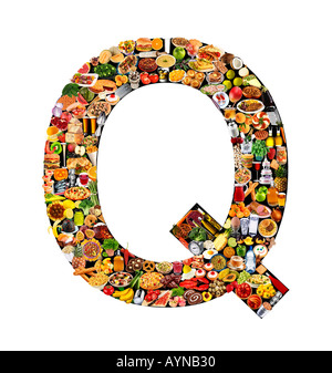 FOODFONT BUCHSTABEN Q AUF SCHWARZ UND WEIß Stockfoto
