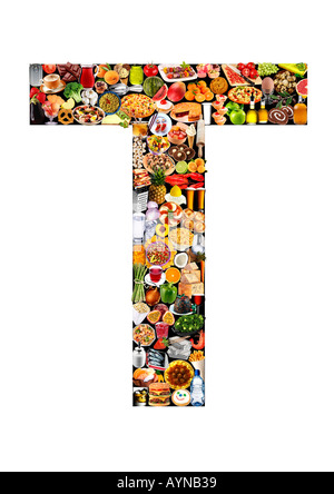 FOODFONT BRIEF T AUF SCHWARZ UND WEIß Stockfoto