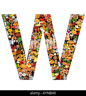FOODFONT BUCHSTABE W ON BLACK AND WHITE Stockfoto