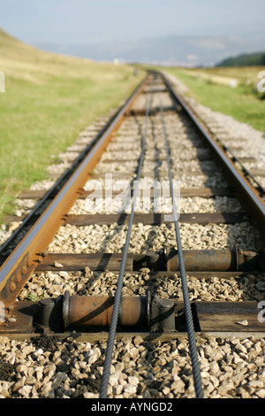 Straßenbahnlinie auf den Great Orme in Llandudno Stockfoto