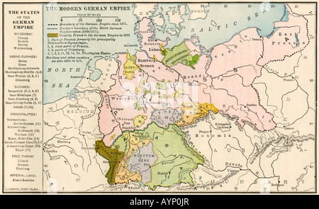 Karte des Deutschen Reiches vor dem Ersten Weltkrieg ca. 1912. Farblithographie Stockfoto