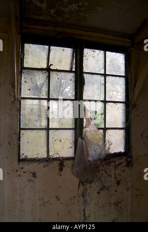 Gebäude Deralict heruntergekommen stillgelegtes schmuddelig verlassenen zerbrochenes Fenster Glas Spuk Renovierung Stockfoto