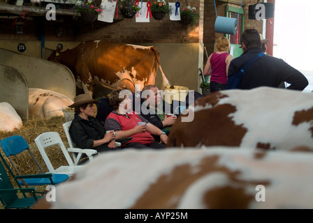 Leute sitzen am great Yorkshire Show in die Ställe Stockfoto