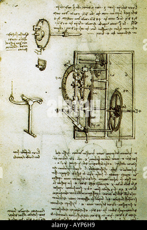 Studie eines Federmechanismus Laufwerk in einer Zeit Instrument ca. 1495 Feder und Tusche gezeichnet von Leonardo da Vinci 1452-1519 Stockfoto