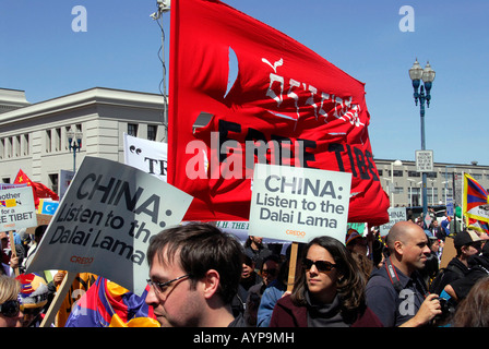 "Olympische Fackel Rezeption ' ^ Anti-China-Protest", "San Francisco", April 9 ^ 2008" Stockfoto