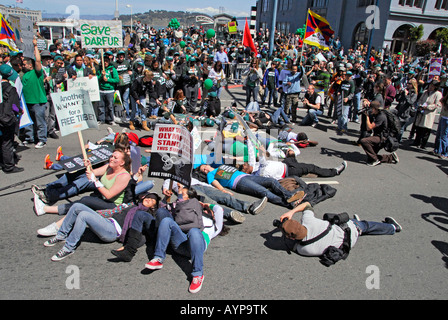 "Olympische Fackel Rezeption ' ^ Anti-China-Protest", "San Francisco", April 9 ^ 2008" Stockfoto