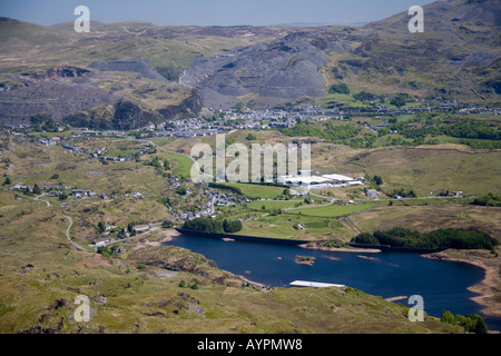 Blaenau Ffestiniog von Moelwyn-Bach und der Tanygrisiau-Stausees und hydro-elektrische Anlage North Wales Stockfoto