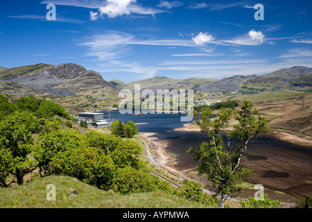 Blaenau Ffestiniog von Moelwyn-Bach und der Tanygrisiau-Stausees und hydro-elektrische Anlage North Wales Stockfoto