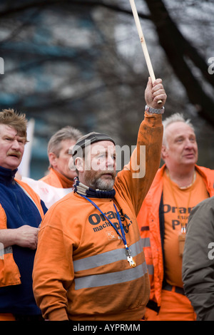 BSR und BWB Wasser und Müllabfuhr Arbeiter union Ausstand, Warnung Streik Demonstrationen am 22. Februar 2008 in Berlin, Deutschland Stockfoto