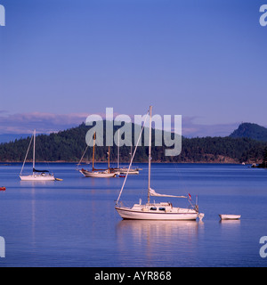 Saturna Island, Gulf Islands National Park Reserve, BC, British Columbia, Kanada - Segelboote verankert im Winter Cove Stockfoto