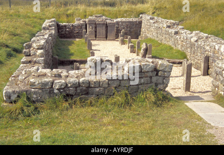 Tempel des Mithras, Hadrianswall, Carrawburgh, in der Nähe von Hexham, Northumberland, England, UK. Stockfoto