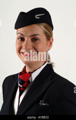 Porträt einer Luft Stewardess in Uniform, London, UK. Stockfoto