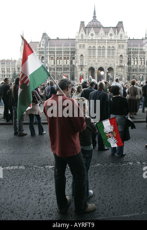 Politischen Prostest auf dem Kossuth Platz vor Parlamentsgebäude in Budapest, Ungarn Stockfoto