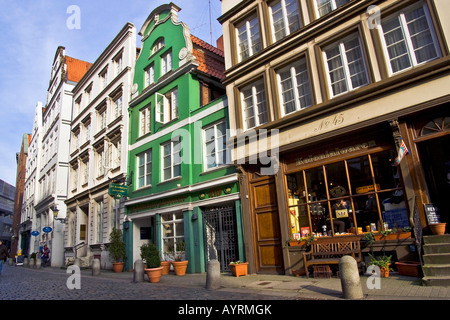 Historische Häuser an der Deichstraße (Deich Street) in Hamburg, Deutschland Stockfoto