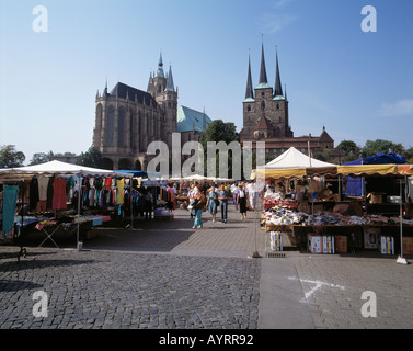 Markt Auf Dem Domplatz in Erfurt Vor Dem Dom Und der Kirche Sankt Severi, Thüringen Stockfoto