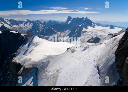 Panorama Bergwelt, Mt. Aiguille du Midi, Mont-Blanc-Massiv, Chamonix, Frankreich Stockfoto