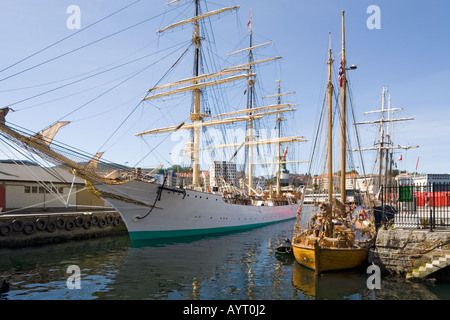 Die Großsegler Danmark im Hafen von Bergen, Norwegen Stockfoto