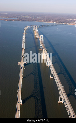 Luftbild von der Chesapeake Bay Bridge, Annapolis, Maryland USA Stockfoto