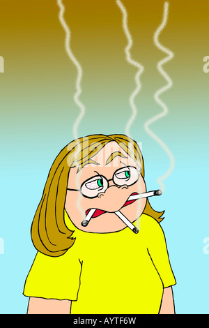 Abbildung: Frau drei Zigaretten rauchen. Stockfoto