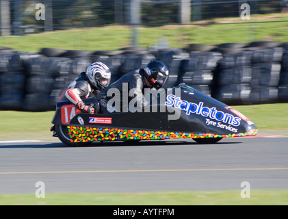 Motorrad und Beiwagen auf Wirral 100 Motor Club-Rennen Treffen am Oulton Park Motor Racing Circuit Cheshire England Stockfoto