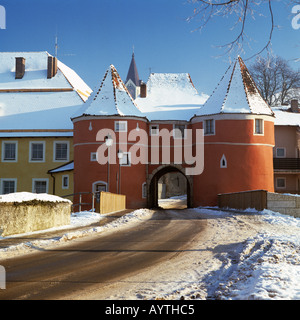 Stadttor, Biertor Im Winter Verschneit, Schnee, Cham, Naturpark Oberer Bayerischer Wald, Bayern Stockfoto