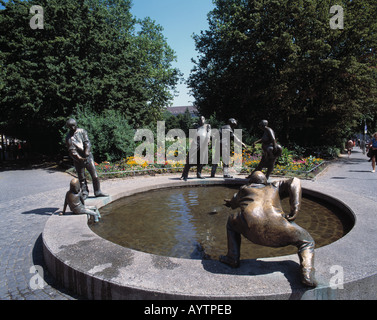 Skulpturen, Plastiken, Drei Brunnenfiguren bin Geldbrunnen "Designrundgangs des Geldes" von Henning Seemann, Aachen, Rheinland, Nordrhein-Westfalen Stockfoto