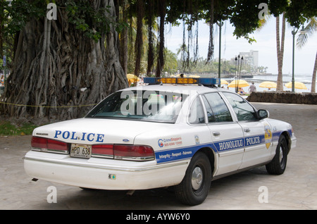 Honolulu-Polizeiauto am Waikiki Beach Stockfoto