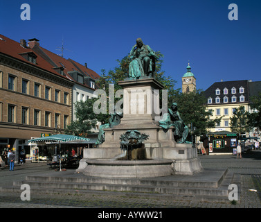 Marktplatz Mit Denkmal des Orientalisten Friedrich Rueckert, Schweinfurt, Main, Unterfranken, Bayern Stockfoto