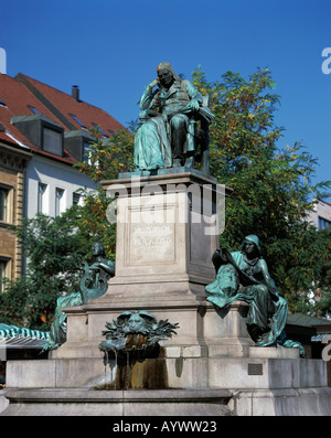 Marktplatz Mit Denkmal des Orientalisten Friedrich Rueckert, Schweinfurt, Main, Unterfranken, Bayern Stockfoto