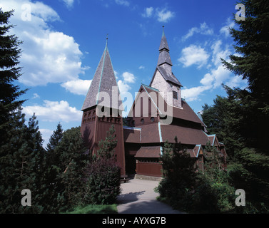 Gustav-Adolf-Kirche, Nordische Stabkirche, Holzkirche, Goslar-Hahnenklee-Bockswiese, Naturpark Harz, Niedersachsen Stockfoto