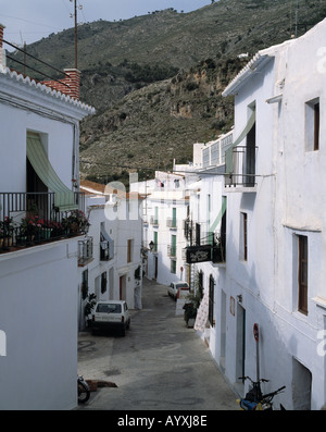 Enge Gasse, Weisse Haeuser, Weisse Stadt, Frigiliana, Malaga, Andalusien Stockfoto