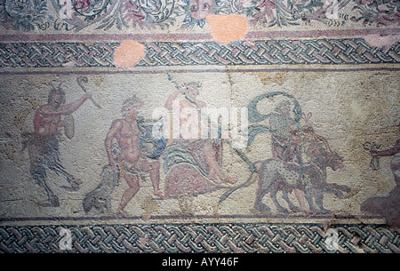 Nahaufnahme eines Mosaiks des Dionysos in der Mosaiken von Paphos das Haus des Dionysos in Zypern Stockfoto