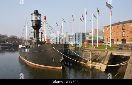 Verschmähen Sie, schwimmende Feuerschiff ankern in Hull Marina East Yorkshire England UK Stockfoto