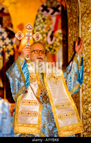 Heilige drei Könige feiern St. Nikolaus griechisch orthodoxe Kirche Tarpon Springs Florida Patriach Segen Masse Stockfoto