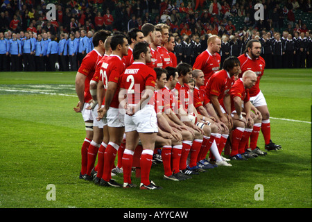 Walisischen Rugby Team Futter für das offizielle Foto auf Grand-Slam-Tag, 15. März 2008, Millenium Stadium, Wales V Frankreich Stockfoto