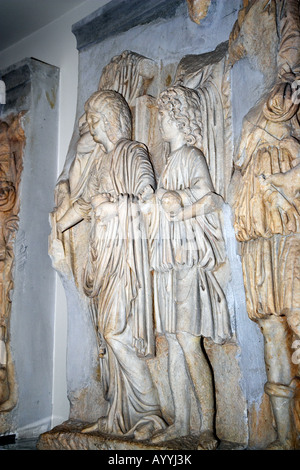 Modellierte Relief stammt aus der Bogen des Septimus Severus in Leptis Magna ausgestellt im National Museum, Tripolis, Libyen Stockfoto