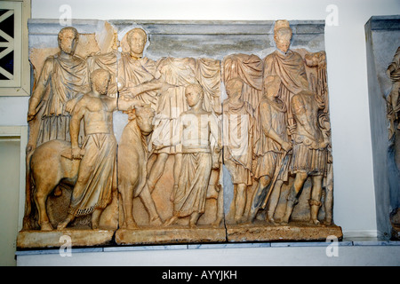 Modellierte Relief stammt aus der Bogen des Septimus Severus in Leptis Magna ausgestellt im National Museum, Tripolis, Libyen Stockfoto