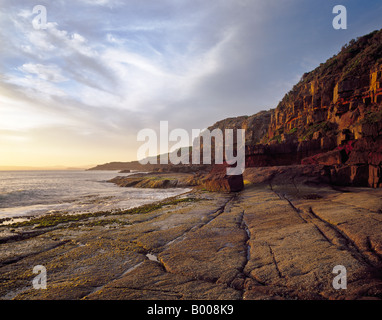 Klippen am Sonnenuntergang Katastrophe Bay grün Cape New South Wales Australia Stockfoto