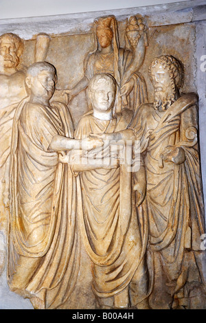 Modellierte Relief stammt aus der Bogen des Septimus Severus in Leptis Magna ausgestellt im National Museum, Tripolis, Libyen Stockfoto