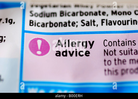 Allergie Tipps Warnung auf Kekse, Verpackung, UK Stockfoto