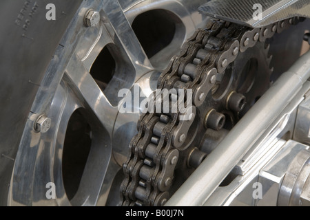 Nahaufnahme von Kette auf einen Nitro Top Fuel Harley Motorrad Stockfoto