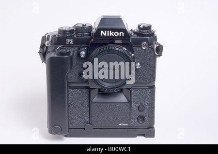 Nikon F3 professionellen 35mm Film-Kamera aus den 1980er Jahren und MD4-Reihenaufnahmen Stockfoto